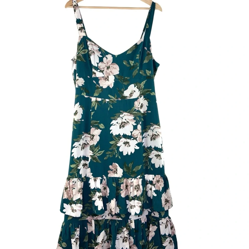 NWT Abercrombie Drama Ruffle Floral Tiered Maxi Dress in Teal